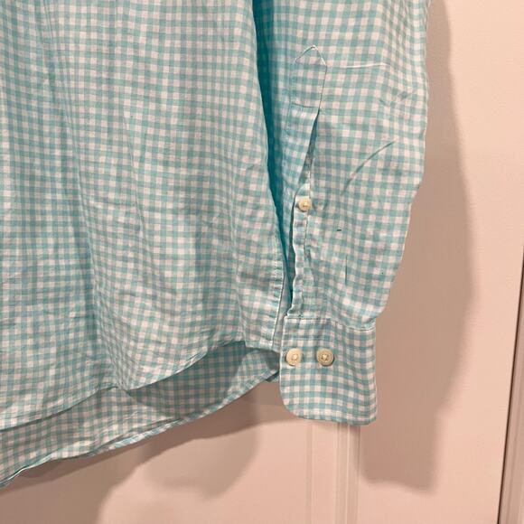 Peter Millar Men's Teal and Blue Checkered Long‎ Sleeve Dress Shirt Sz XL - Picture 2 of 11